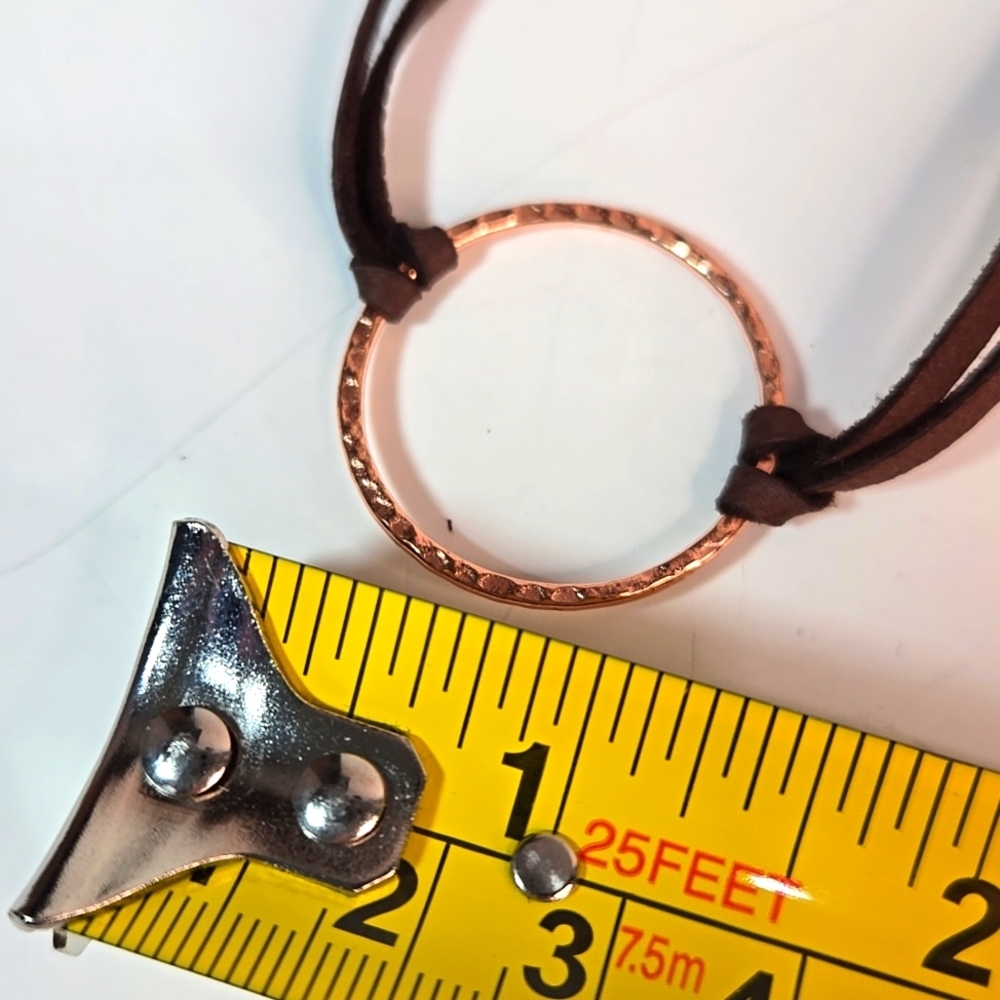 Hammered Copper Circle Double Strand Brown Leather Wrap Bracelet NWOT - Picture 9 of 9